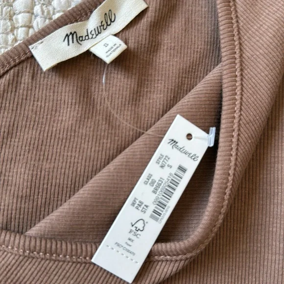 NWT Madewell Brown One Shoulder Ribbed Supima Cotton Tank Top Small - Picture 2 of 4